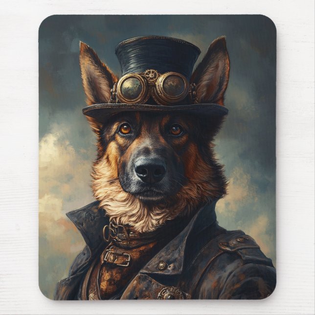 Steampunk Deutscher Schäferhund mit Zylinder Mousepad (Vorne)