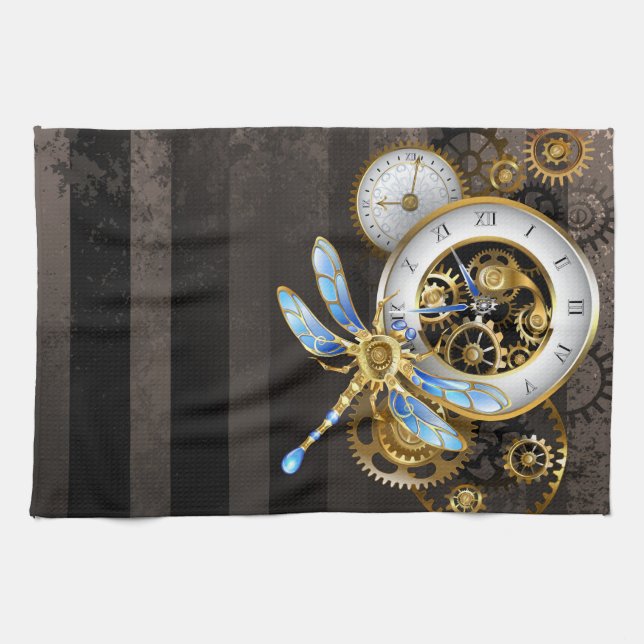 Steampunk-Dialoge mit Drachenfliege Geschirrtuch (Horizontal)