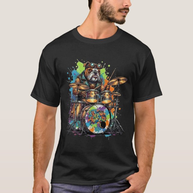 Steampunk Dog Drummer  T-Shirt (Vorderseite)