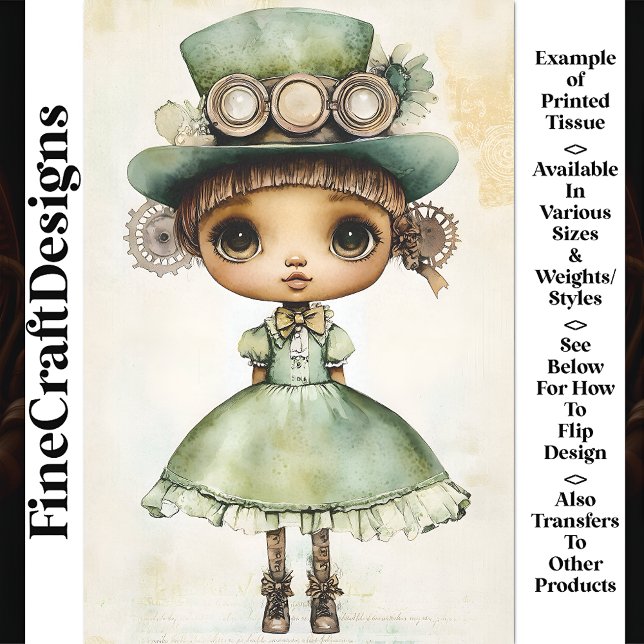 Steampunk Doll Grünes Kleid & Hut AM5 Decoupage Seidenpapier (Von Creator hochgeladen)