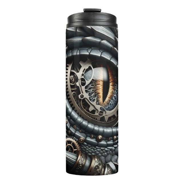 Steampunk Dragon Eye Schließen Ai Art Thermosbecher (Vorderseite)