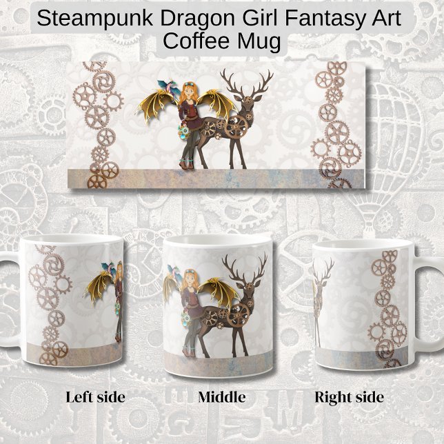Steampunk Dragon Girl Fantasy Art  Kaffeetasse (Steampunk Dragon Girl Fantasy Art Mug)