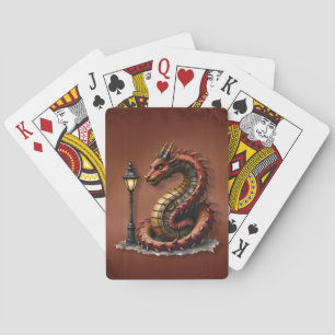 Steampunk Dragon neben einer Vintagen Straßenlater Spielkarten