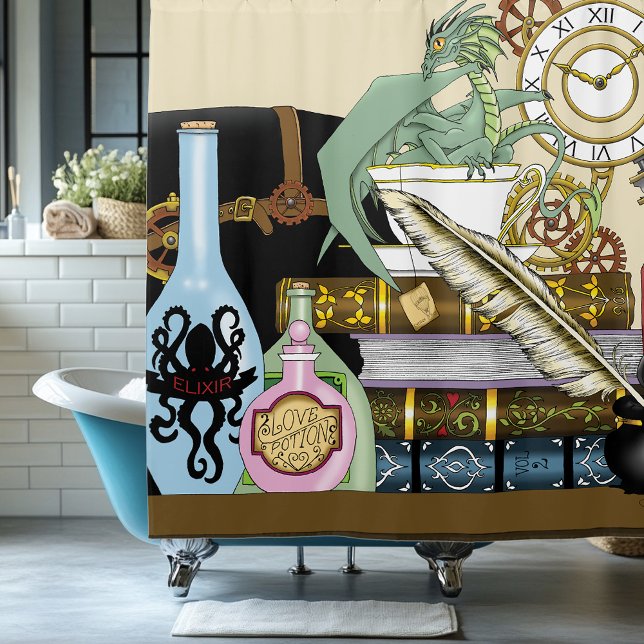 Steampunk Dragon Pooks Books Duschvorhang (Von Creator hochgeladen)