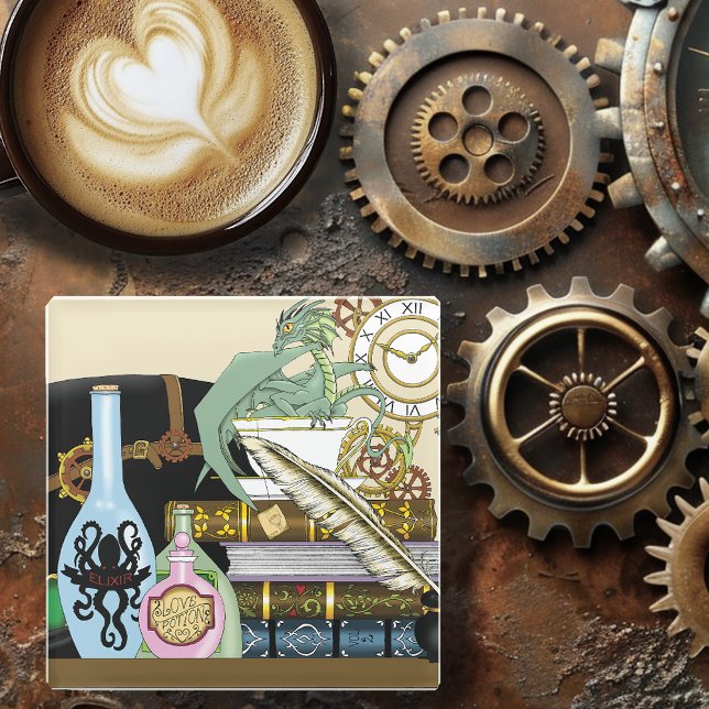 Steampunk Dragon Pooks Books Glasuntersetzer (Von Creator hochgeladen)