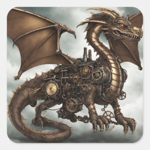 Steampunk Dragon Quadratischer Aufkleber