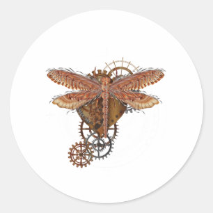 Steampunk Dragonfly T Shirt Vintag Gears Goth Men Runder Aufkleber