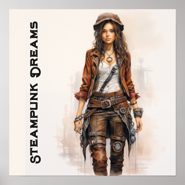Steampunk Dreams Vintag Young Woman Poster (Vorne)