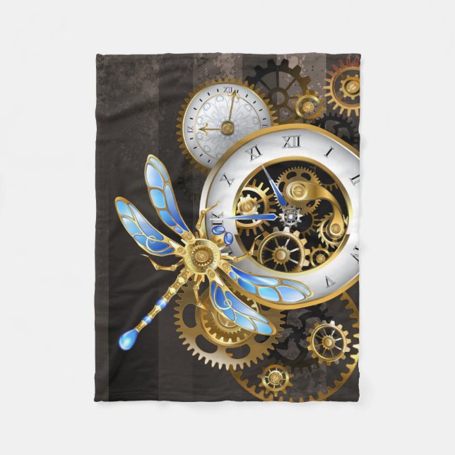 Steampunk-Drehknöpfe mit Libelle Fleecedecke (Vorderseite)