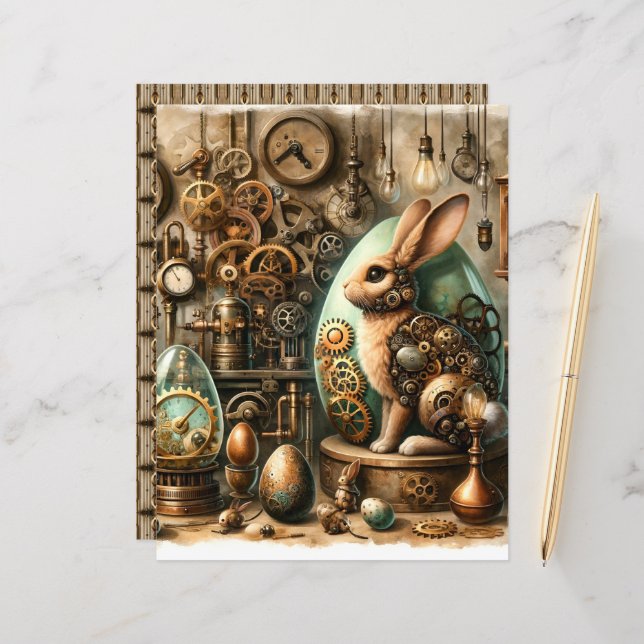Steampunk Easter Ephemera Scrapbook Paper (Vorderseite/Rückseite Beispiel)