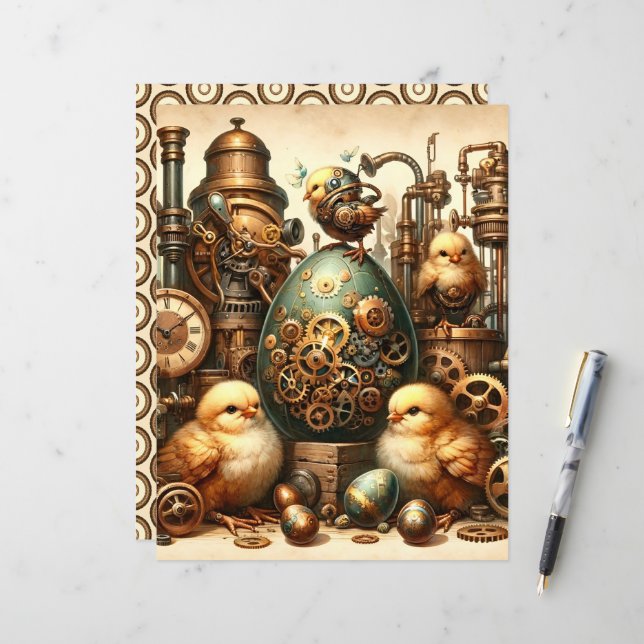 Steampunk Easter Ephemera Scrapbook Paper (Vorderseite/Rückseite Beispiel)