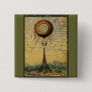 Steampunk Eiffelturm & Heißluftballon Button
