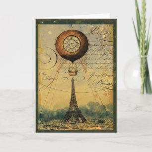 Steampunk Eiffelturm & Heißluftballon Karte