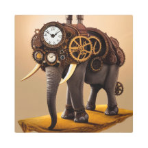 Steampunk-Elefant mit Uhr Metal Wall Art
