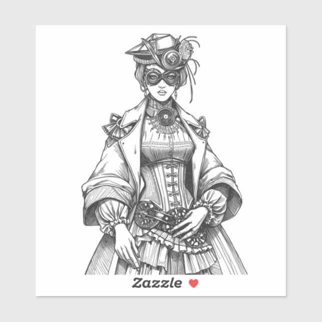 Steampunk Elegance: Intricate Black & White Fashio Aufkleber (Blatt)