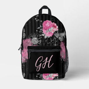 Steampunk Elegance Pink Roses auf schwarz Bedruckter Rucksack
