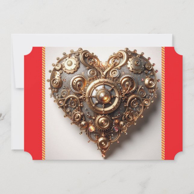 Steampunk Elegant Uhrwerk Gear Heart Feiertagskarte (Vorderseite)