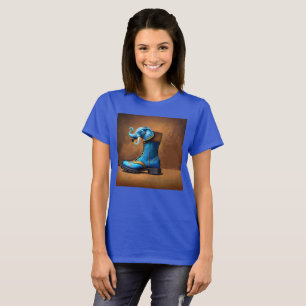 Steampunk Elephant Boot femme bleu T-shirt