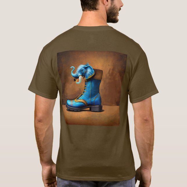 Steampunk Elephant Boot men brauner T - Shirt zurü (Rückseite)