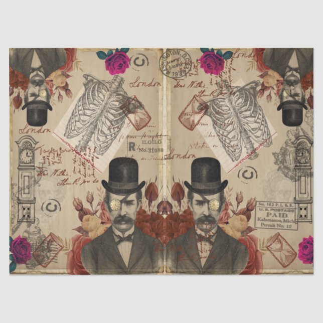 Steampunk English Gentlemen and Uhren Seidenpapier (Vorderseite)