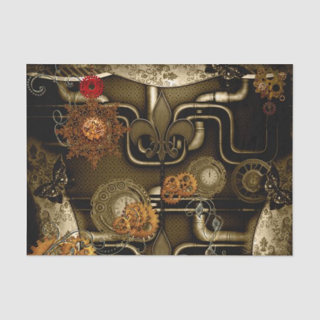 Steampunk Entwurf mit Uhren und Gängen Seidenpapier (Vorderseite)