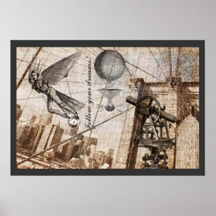 Steampunk Erscheinungen über der Brooklyn-Brücke Poster