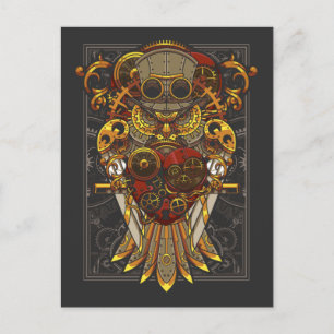 Steampunk Eule Mechanischer Vogel Uhrwerk Fantasie Postkarte