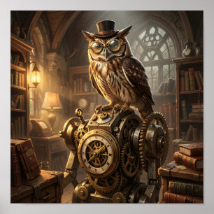 Steampunk-Eule-Uhrwerk-Kunstplakat Poster