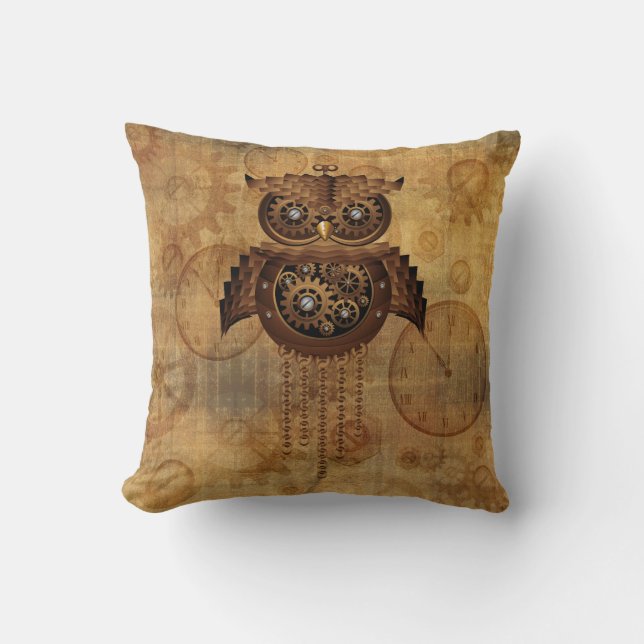 Steampunk Eulen-Vintages Artkissen Kissen (Vorderseite)