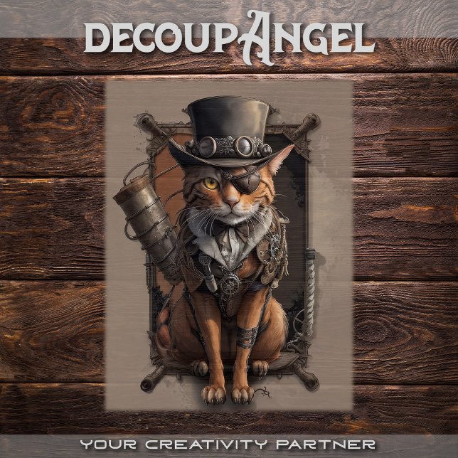 Steampunk Explorer Cat - Decodipage - Seidenpapier (Von Creator hochgeladen)