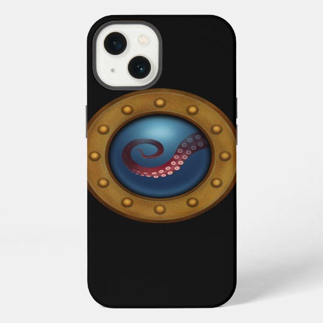 Steampunk Explorer U-Boot-Porthole Octopus iPhone Hülle (Rückseite)