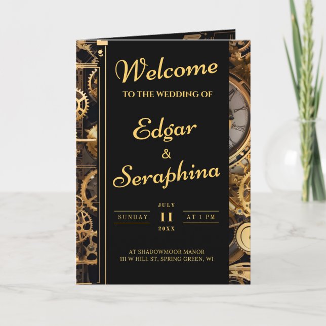Steampunk Extravaganza Vintage Wedding Programme (Devant)