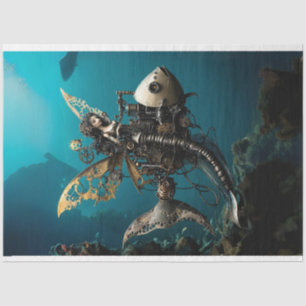 Steampunk Fairy Mermaid auf Fischdekoupage Seidenpapier