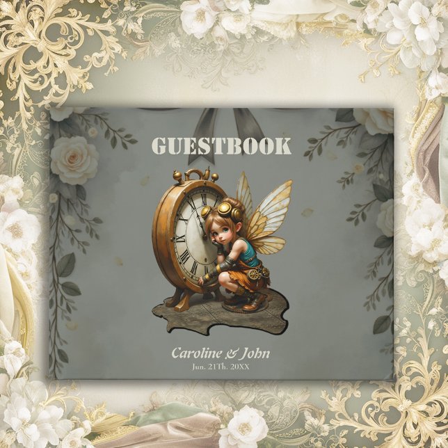 Steampunk Fairy mit Golden Wings & Antique Clock Gästebuch (Von Creator hochgeladen)