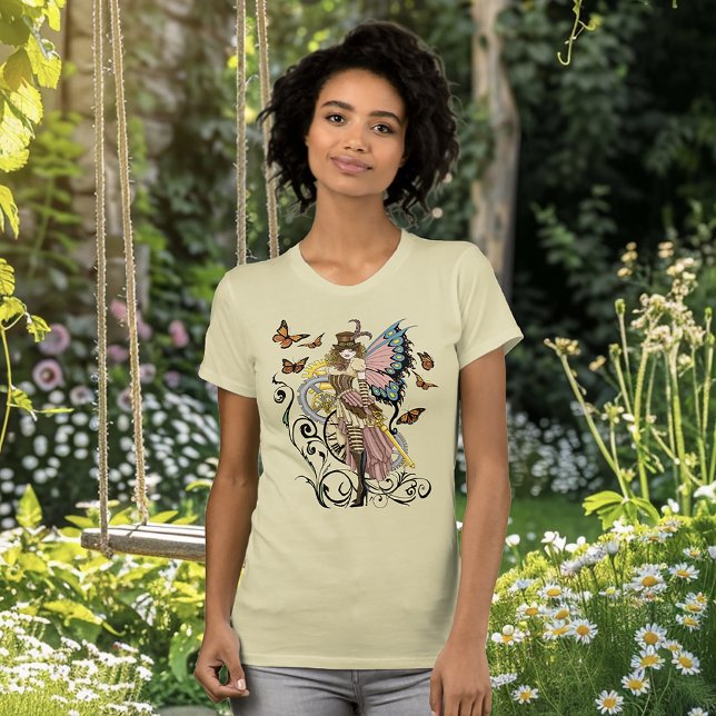 Steampunk Fairy Yellow Clock Gears T-Shirt (Von Creator hochgeladen)