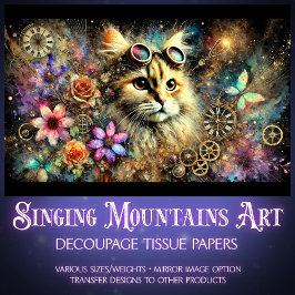 Steampunk Fantasy Cat Portrait Decoupage Seidenpapier