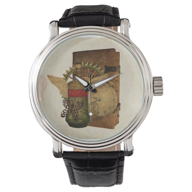 Steampunk Fantasy Collage Watch Armbanduhr (Vorderseite)