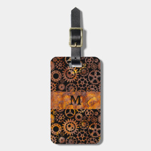 Steampunk Farbige Rostige Stahlzahnräder Monogramm Gepäckanhänger