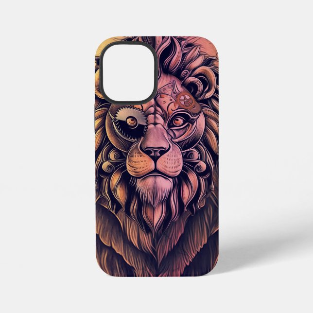 Steampunk-Farbrau-Löwe rustikal iPhone 12 Mini Hülle (Rückseite)
