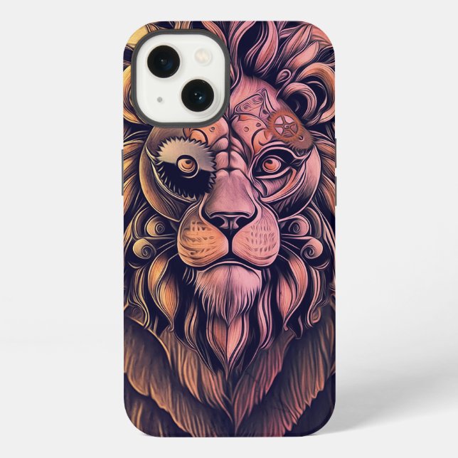 Steampunk-Farbraugradient-Rustikal-Löwe iPhone Hülle (Rückseite)
