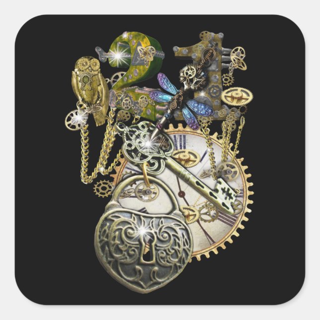 Steampunk Fashion Party Quadratischer Aufkleber (Vorderseite)