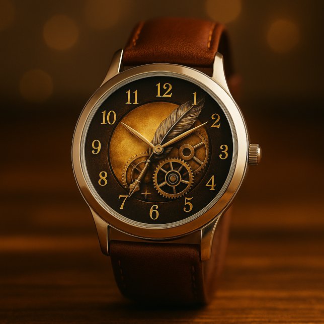 Steampunk Feather Clock – Antique Gold Art Armbanduhr (Von Creator hochgeladen)