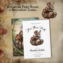 Steampunk-Fee auf einem mechanischen Kobra reitend