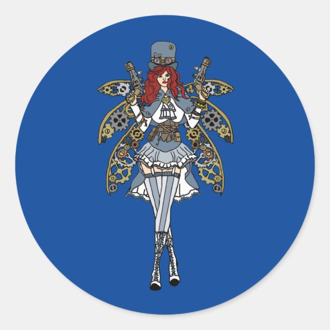 Steampunk-Fee-Gal-Aufkleber Runder Aufkleber (Vorderseite)