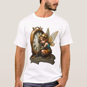 Steampunk-Fee mit goldenen Flügeln und antiker Uhr T-Shirt