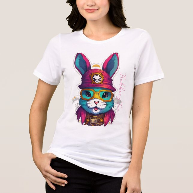 Steampunk Feline Captain Tri-Blend Shirt (Vorderseite)