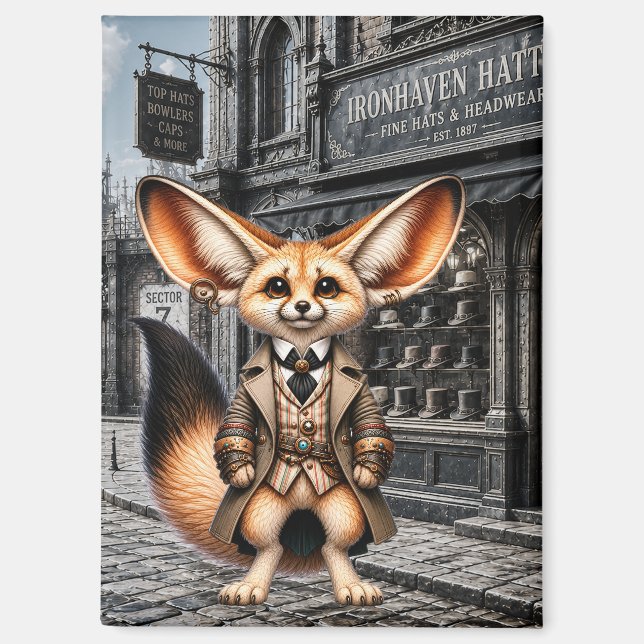 Steampunk-Fennec-Fuchs-Gentleman im Hutladen Magnet (Vorderseite)