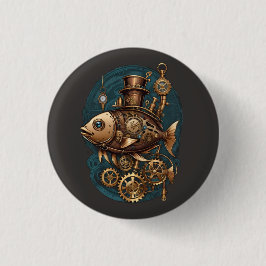 Steampunk Fish Vintag Retro Style Button