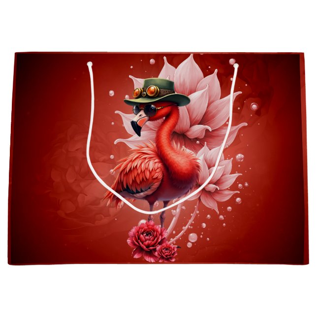 Steampunk Flamingo - Fantasy Digital Artwork Große Geschenktüte (Vorderseite)