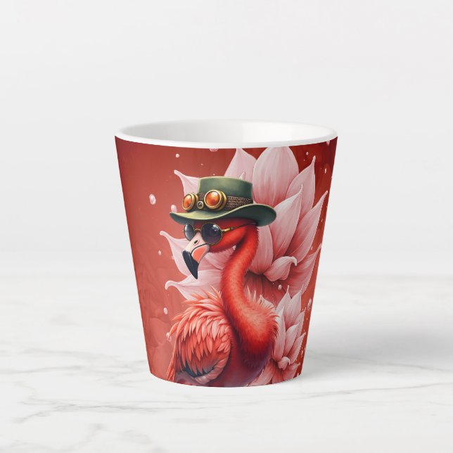 Steampunk Flamingo - Fantasy Digital Artwork Milchtasse (Vorderseite)